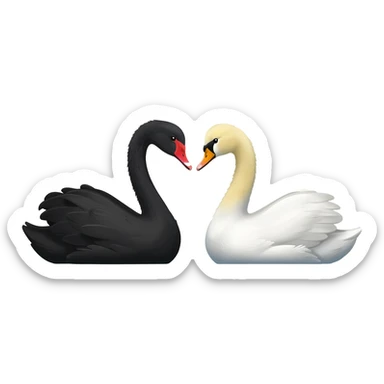 Black swan sitting on the left facing a white swan sitting on the right And their reflection on the water sticker