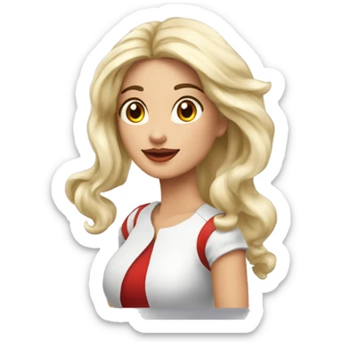 Mujer blanca cabello largo medio cafe rulos boca roja sticker