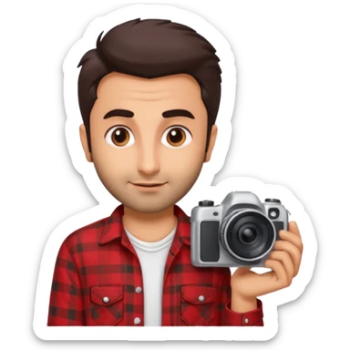 generate a pretty bratz emoji 
Make her look like Ranbir kapoor wearing a red flannel shirt,with white tee underneath. smirking and carrying a camera

he should look exactly  like ranbir kapoor!  sticker