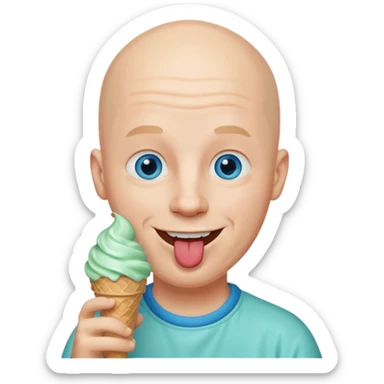 Smiling Bald man with blue eyes Licking a mint ice cream cone sticker