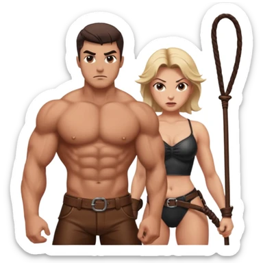 Dominating woman whipping muscular guy sticker