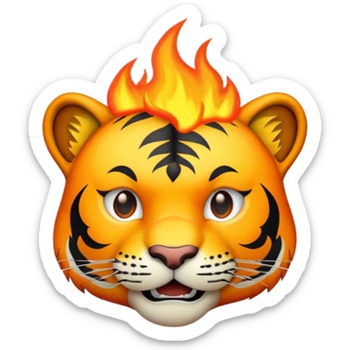 tiger face version of This is Fine meme with small flames for Twitch emote sticker