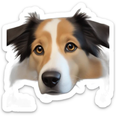 white and black dog with dark brown eyes happy  short hair mixed breed as border collie 2 years old with sticker