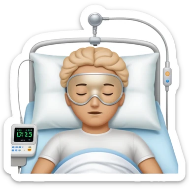 Sleep laboratory with sleep monitoring equipment, bed with person sleeping, brain wave monitors sticker