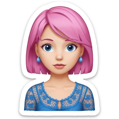pink haired woman with lace patterned blue top sticker
