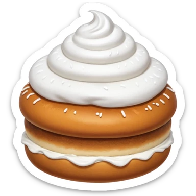 A bun with visible whipped cream in the middle and powdered sugar on top sticker