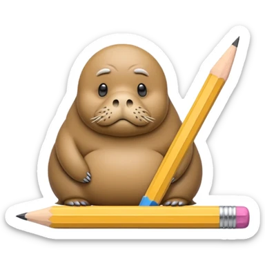 a sad walrus sitting on a pencil  sticker