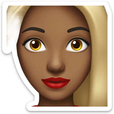 brown lady, medium brown long straight hair, red lips, eyelashes, wearing red “happy Valentine’s Day” t shirt sticker