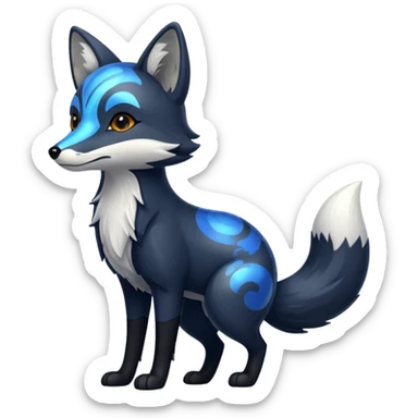 Black fox with blue marble pattern sticker