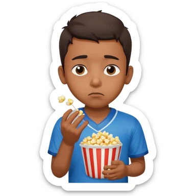 an indian boy wearing INDIAN cricket jersey and eating popcorn and looking sad sticker