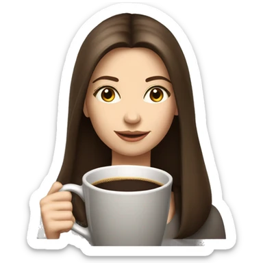 Pretty woman with long straight brown hair and pale skin usias a saucer for a large coffee mug sticker