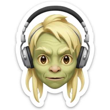 Blonde goblin wearing headphones sticker