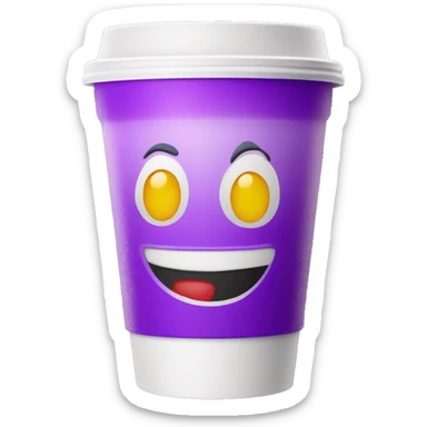 delirious emoji face holdingwhite double styrofoam cup filled with purple soda sticker