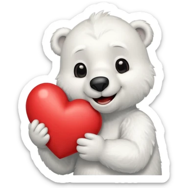 Create a goofy polar bear mascot , holding a large red heart sticker