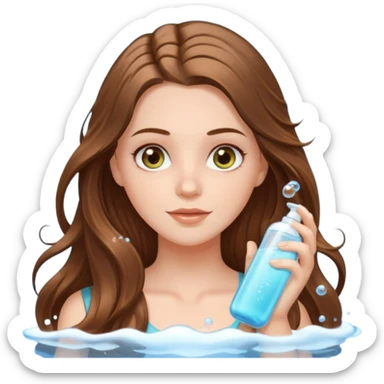 white long brunette hair girl with hazel eyes in the shower putting shampoo in with lots of bubbles sticker