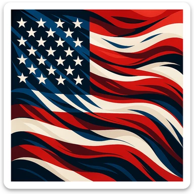 American flag, stylized version, modern interpretation, bold colors, iconic design sticker