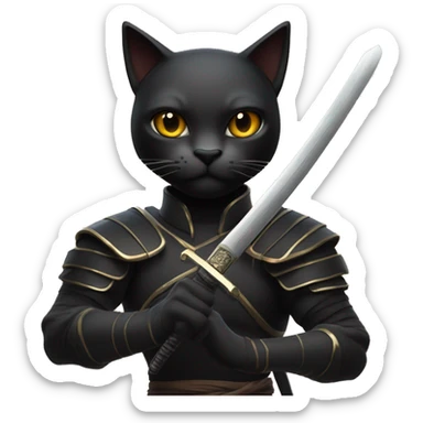 black humanoid cat with a katana in his hands in a stance allows the inscription Jeets sticker