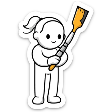 A paintbrush transforming into a metallic human silhouette, symbol of artistic identity sticker