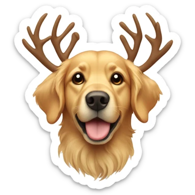 Golden retriever wearing reindeer antlers sticker