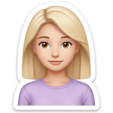 Clean girl influencer emoji-style character, head and shoulders portrait (chest-up crop), minimal makeup, natural glow skin, soft confident smile, sleek hair, neutral pastel outfit sticker
