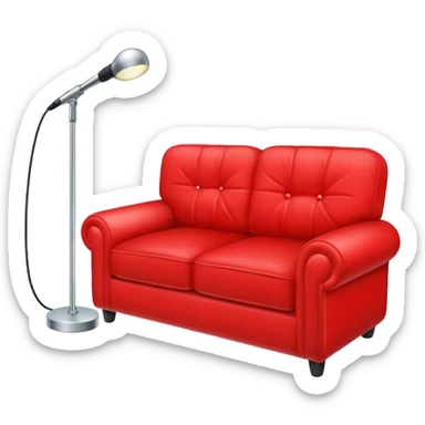 Red sofa with lamp and mic sticker