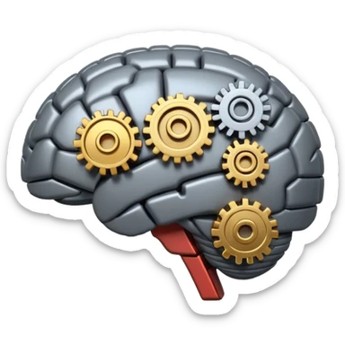 brain with gears and code brackets, symbolizing AI software development, apple style emoji sticker