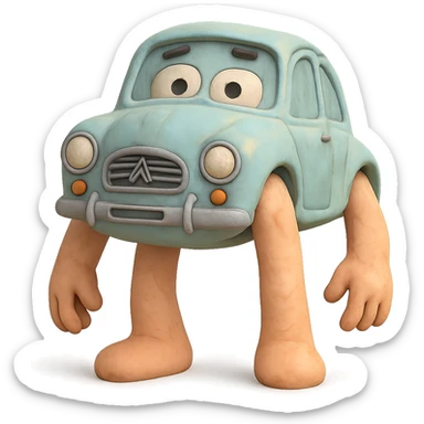 claymation style body with a French car face, pastel colors sticker
