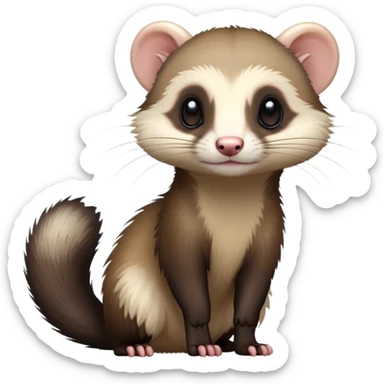 cinematic-[ferret]-realistic-full- long slender body-sitting-emoji,-tiny-paws-tucked-close,-head-tilted-dramatically,-fluffy-[sable]-fur,-simplified-yet-realistic-focused-features,-highly-detailed,-glowing-with-an-almost-sarcastic-glow sticker