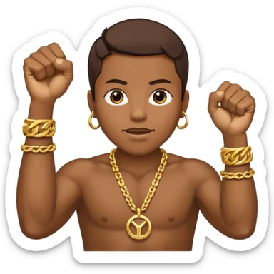 2 fists in the air one below on top like i got like hella money meme sticker