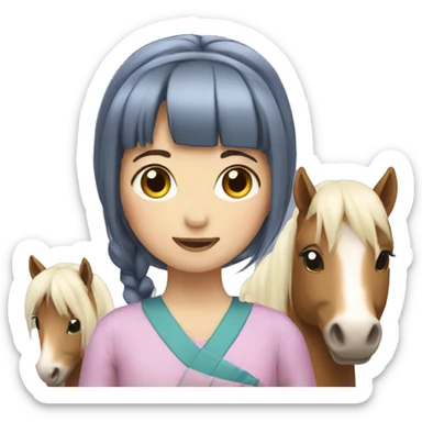 japanese girl with two ponies  sticker