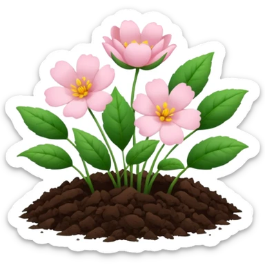 Aesthetic flowers and plants growing from the ground in colours of soft pink matching the deep green leaves (to describe/match with the word flourish) sticker