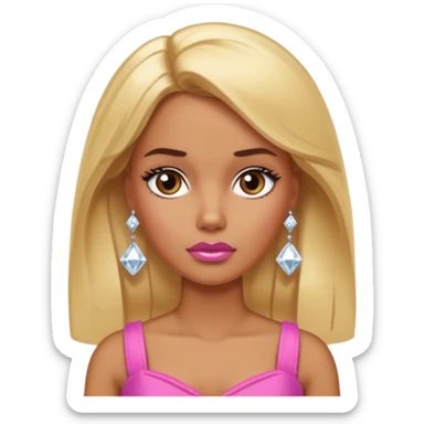 Sad frowning brown skin blonde barbie with diamond stud earrings sticker