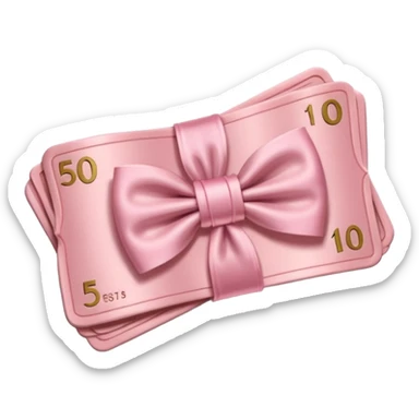 liasse de billets euros avec un noeud rose en satin rose poudré  sticker