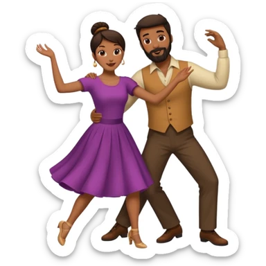 Husband and wife dansing, the man with a bun and beard brown and the girl with dark hair sticker