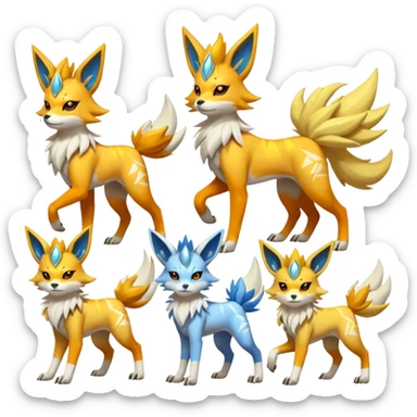 Feral Solgaleo-Meloetta-Jolteon-Renamon-Zeraora-Vernid-fusion-hybrid-creature, full body  sticker