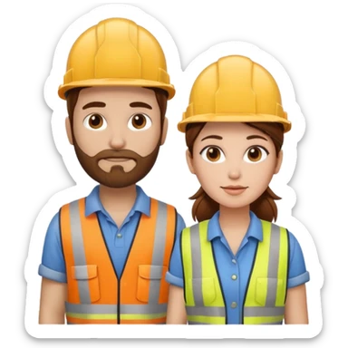 me haces una mujer pelo marron y un hombre con barba , que ambos esten vestidos como constructores de obra que sean blancos de piel  sticker