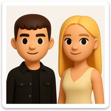 In the style of 3D Emoji, slightly increase the volume of the upper body of the girl, separate the girl and the boy from each other, and make the skin color the same for both characters. The style should reflect the Microsoft style 3D fluent emojis with concise and clear features. sticker