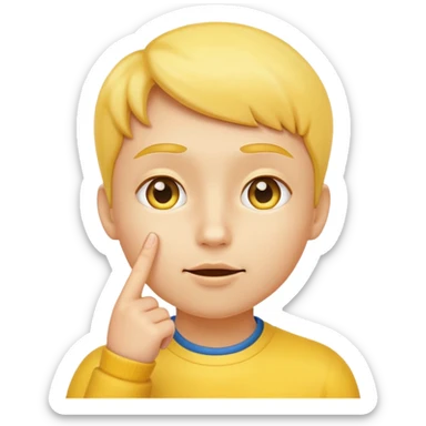thinking face emoji, yellow face, finger on cheek, looking up sticker