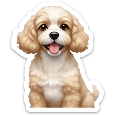 a young spanish woman with brown wavy hair bob cut and 1 little dog black with floppy ears, other black with ears up, bichon maltes and other color blonde floppy ears and showing tongue  sticker