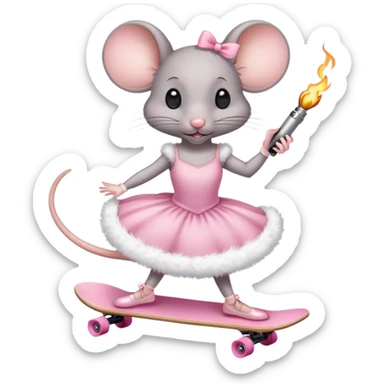 Mouse with a lighter on skateboard in ballerina dress sticker