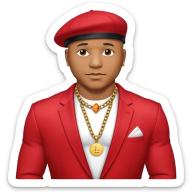 LL Cool J shirtless with necklace, red suit jacket sticker