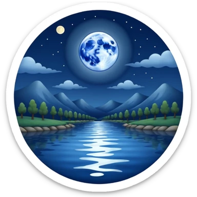 full moon over rippling river sticker