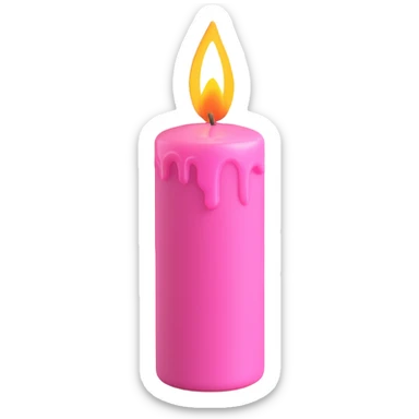 A pink candle with a flame on it, viewed from top to gorund. sticker