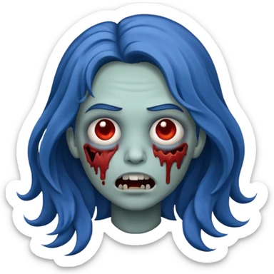 Make a zombie emoji with wavy hair dark blue,long hair sticker