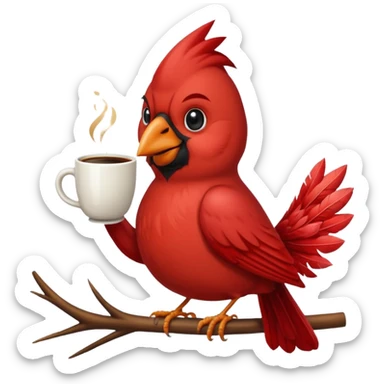 Happy cardinal bird with a cup of coffee sticker