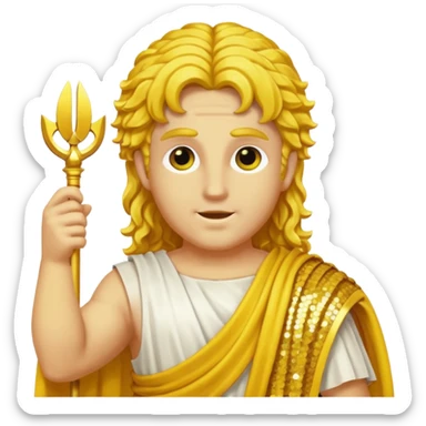 Apollo from Roman Deities with long yellow wavy hair, yellow sequin toga sticker