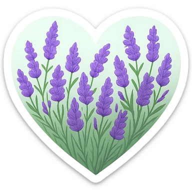 heart with a wild lavender meadow, clean digital illustration sticker