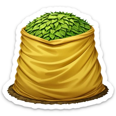 a mound of yellowish pressed silage, covered by plastic sheeting, but uncovered on one side sticker