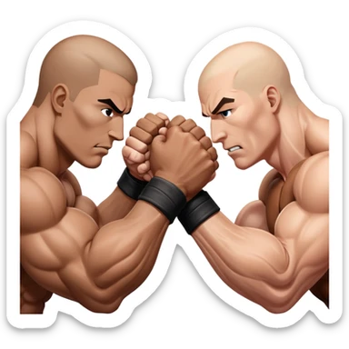 Two hands locked in an intense arm wrestling match, muscles straining as they battle for dominance. The background is minimal, focusing on the power and tension of the gripping hands, showcasing strength and determination. Transparent background. sticker