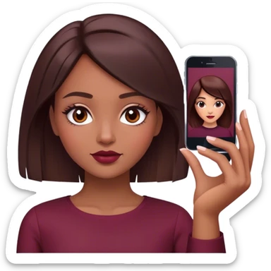 A brunette girl with a square hairstyle , selfie burgundy sticker